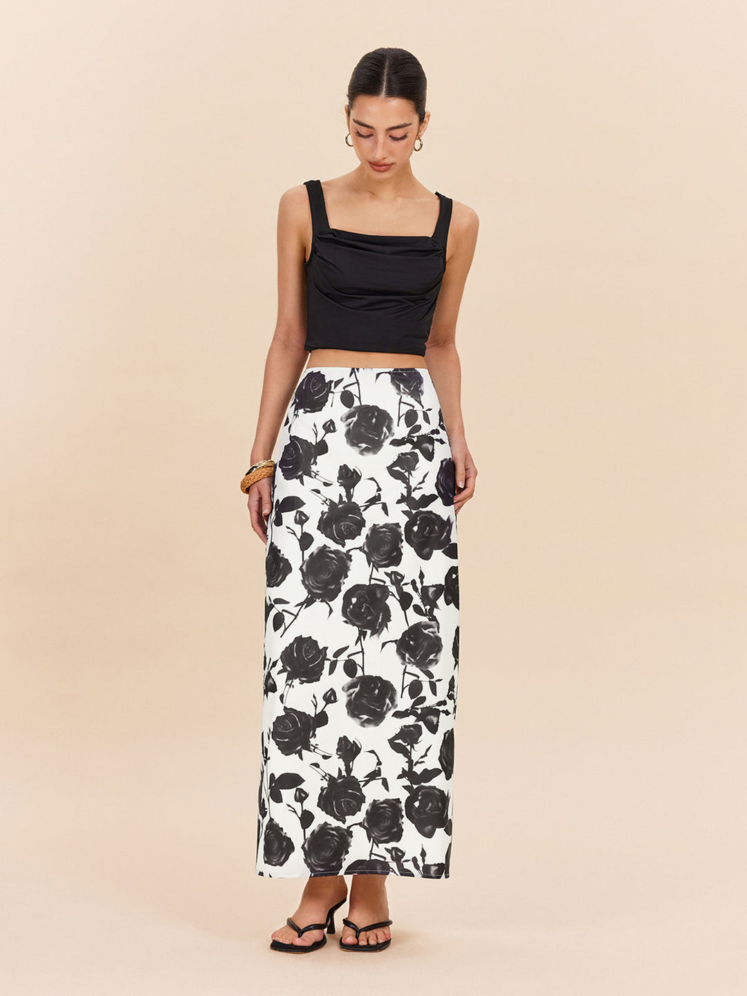 Maxi-Rock mit floralem Print und Schlitz hinten