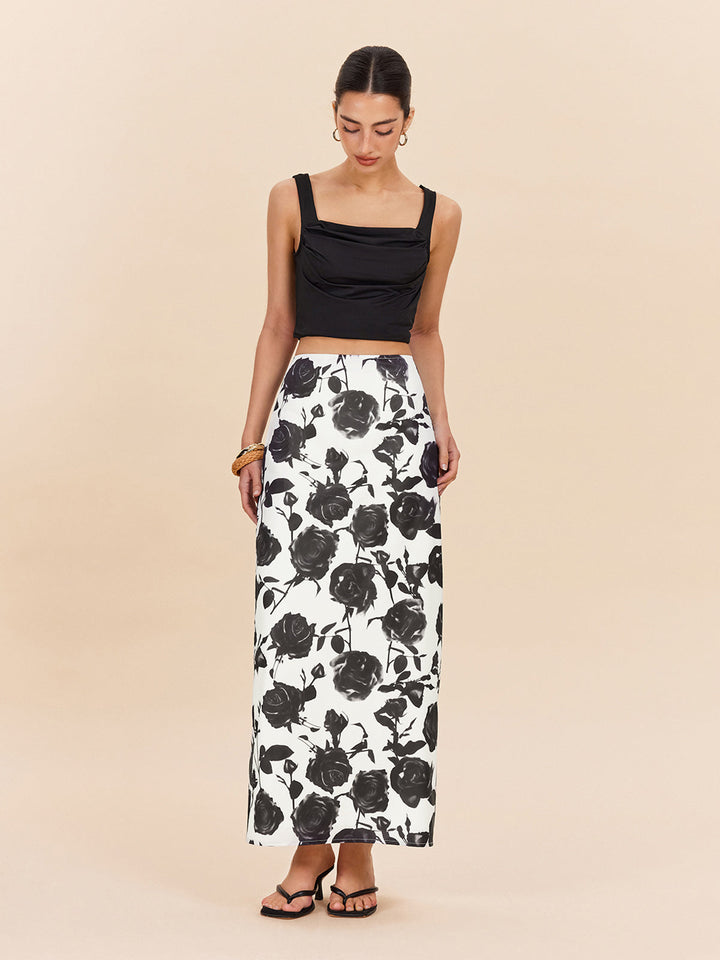 Maxi-Rock mit floralem Print und Schlitz hinten
