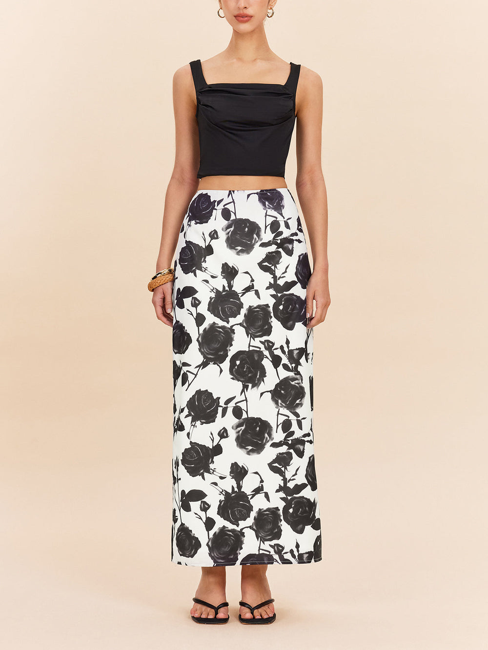 Maxi-Rock mit floralem Print und Schlitz hinten