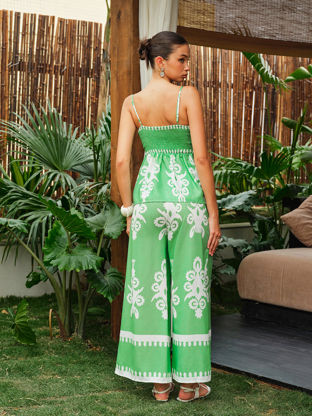 Blumenmuster Cami-Oberteil mit Palazzo-Hosen-Set