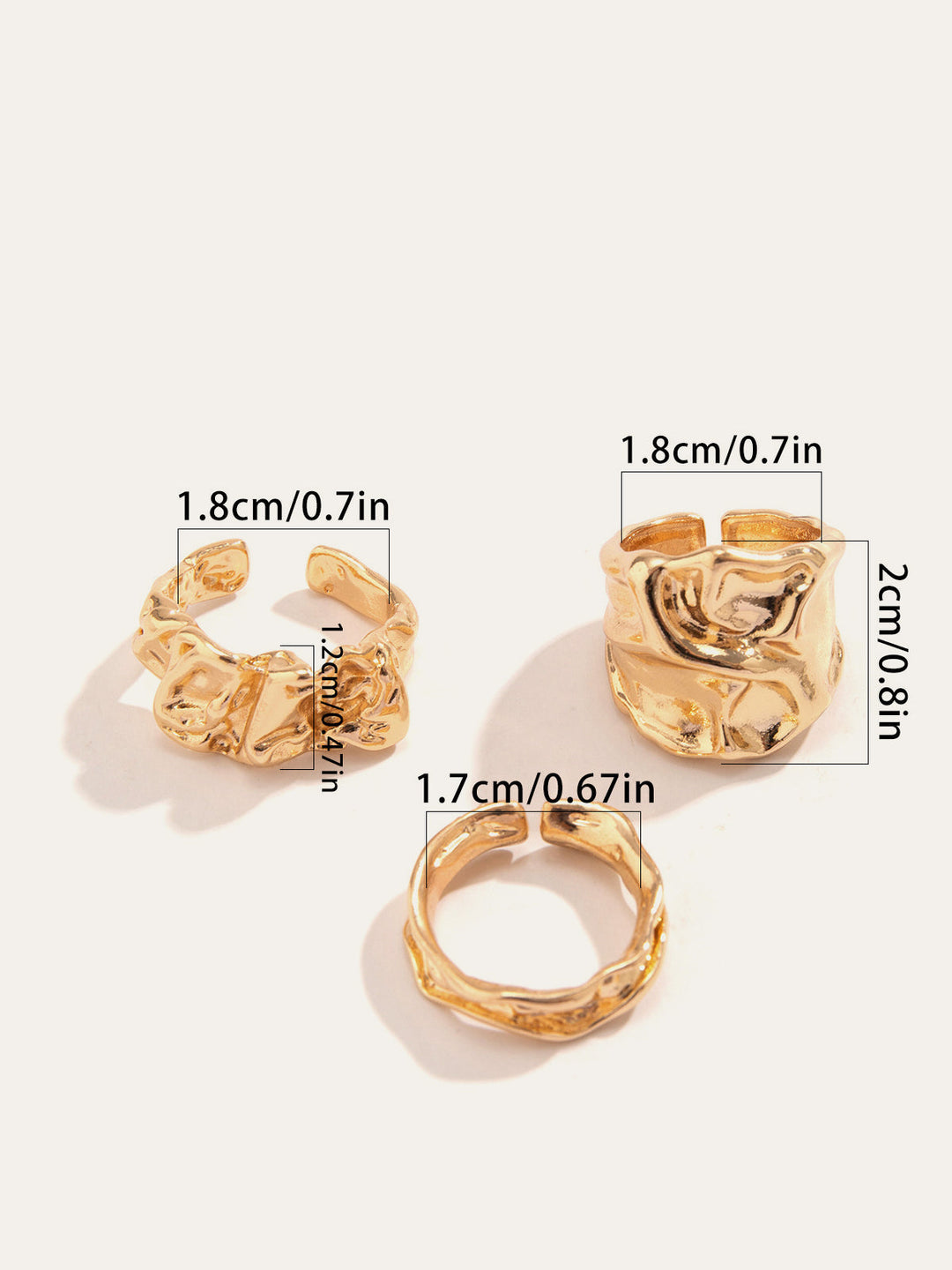 Dreiteiliges Unregelmäßiges Goldton-Ringe-Set