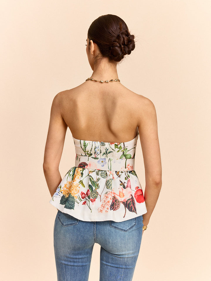 Blumen Print trägerloser Peplum-Oberteil mit Gürtel