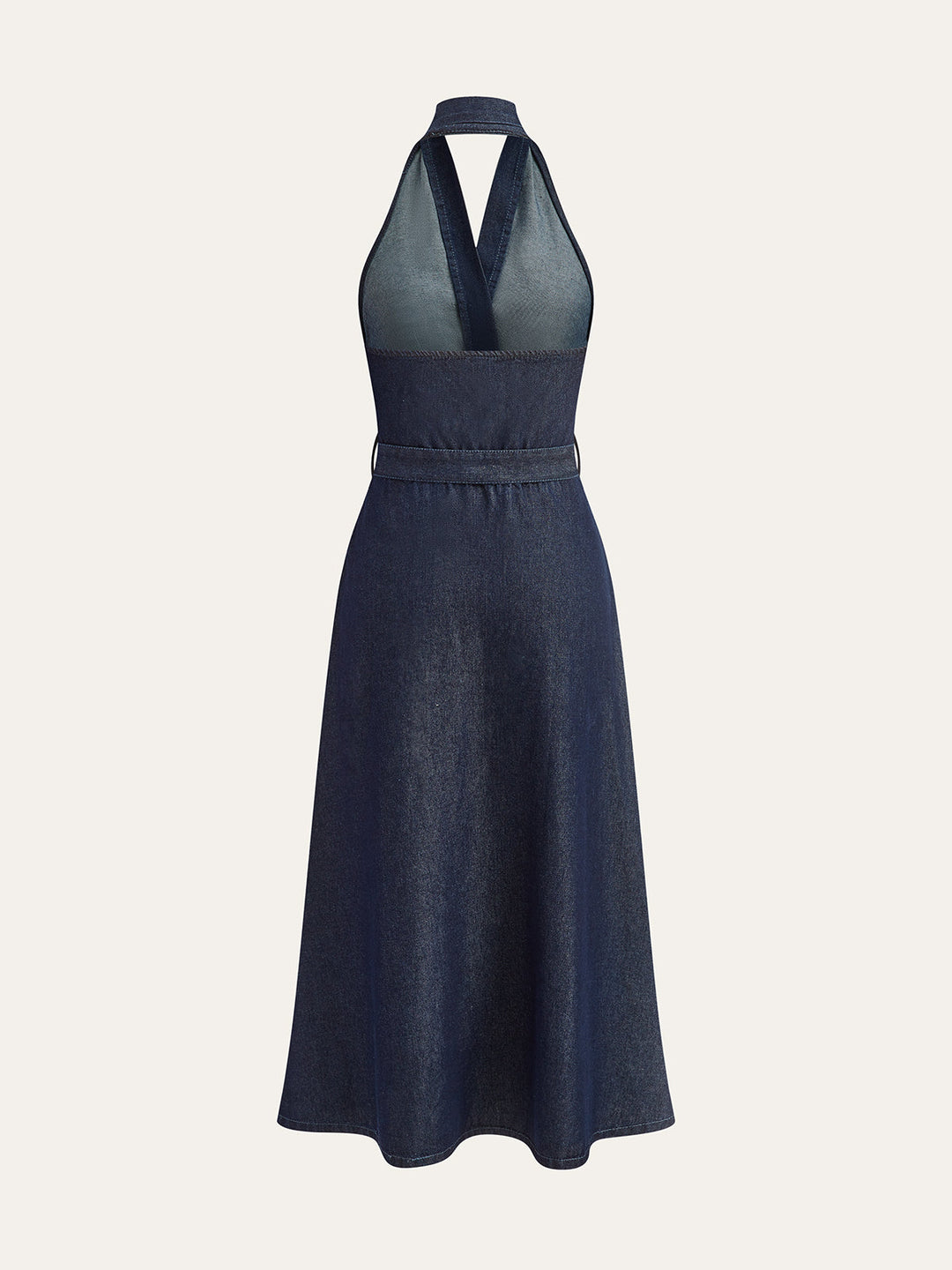 Denim Gürtel Halfter-Ausschnitt Midikleid