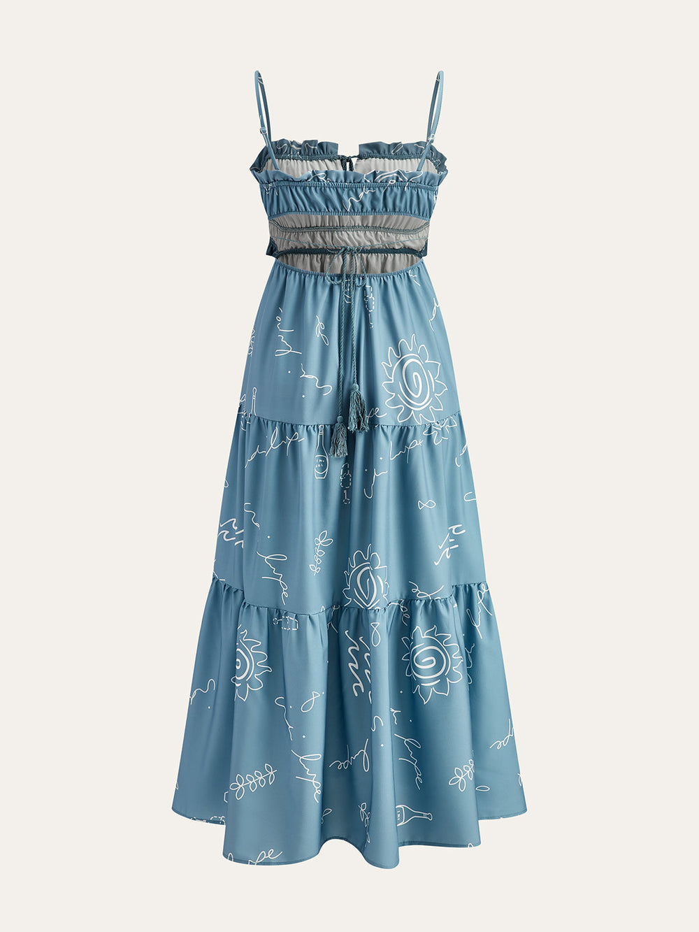 Bedrucktes Maxikleid mit Spaghettiträgern und Stufen