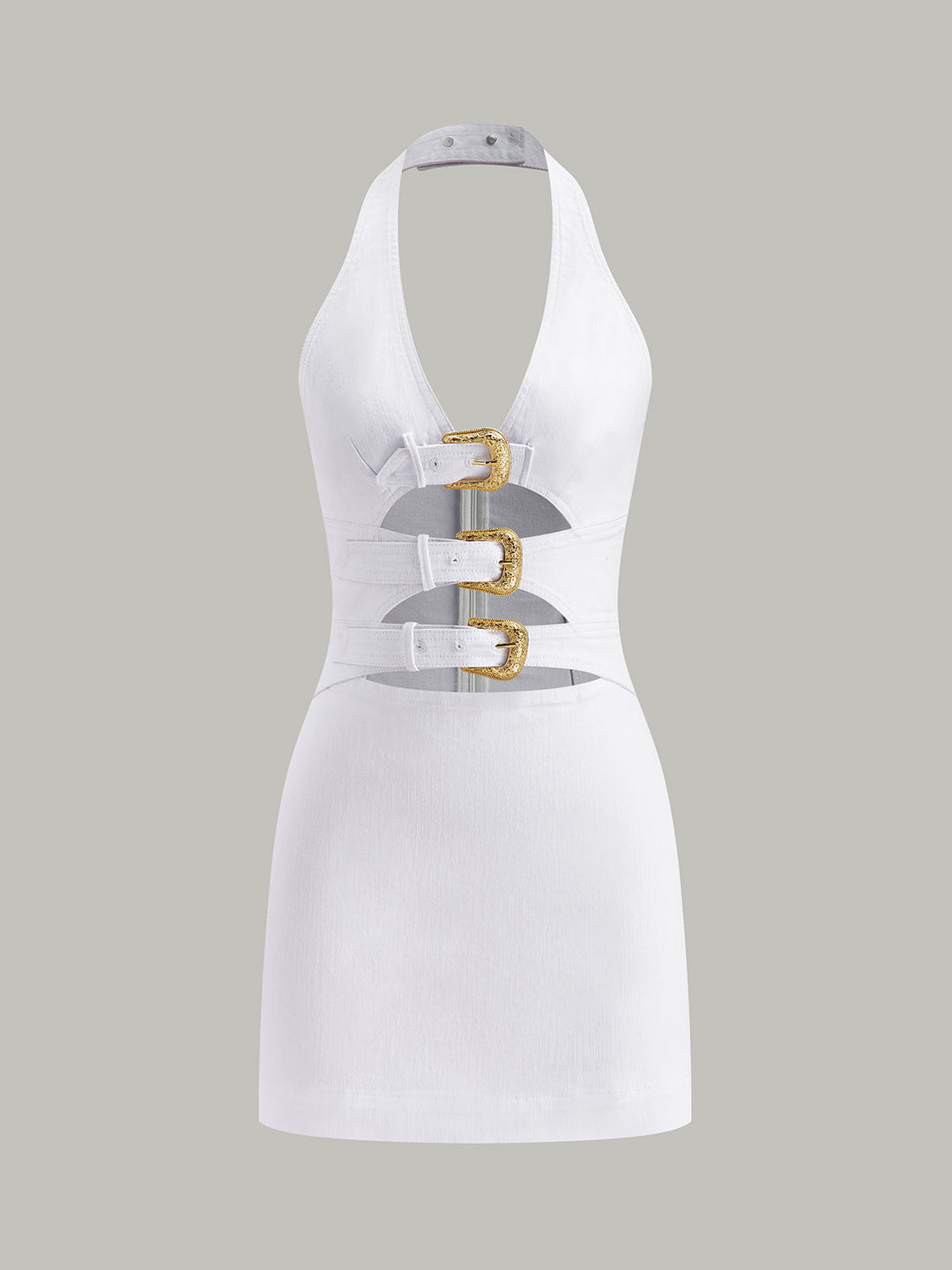 Halter-Neck-Schnallen-Denim-Kleid