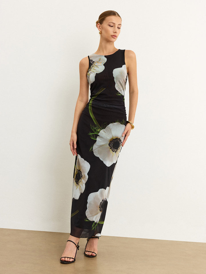 Durchsichtiges Maxikleid mit Blumenmuster