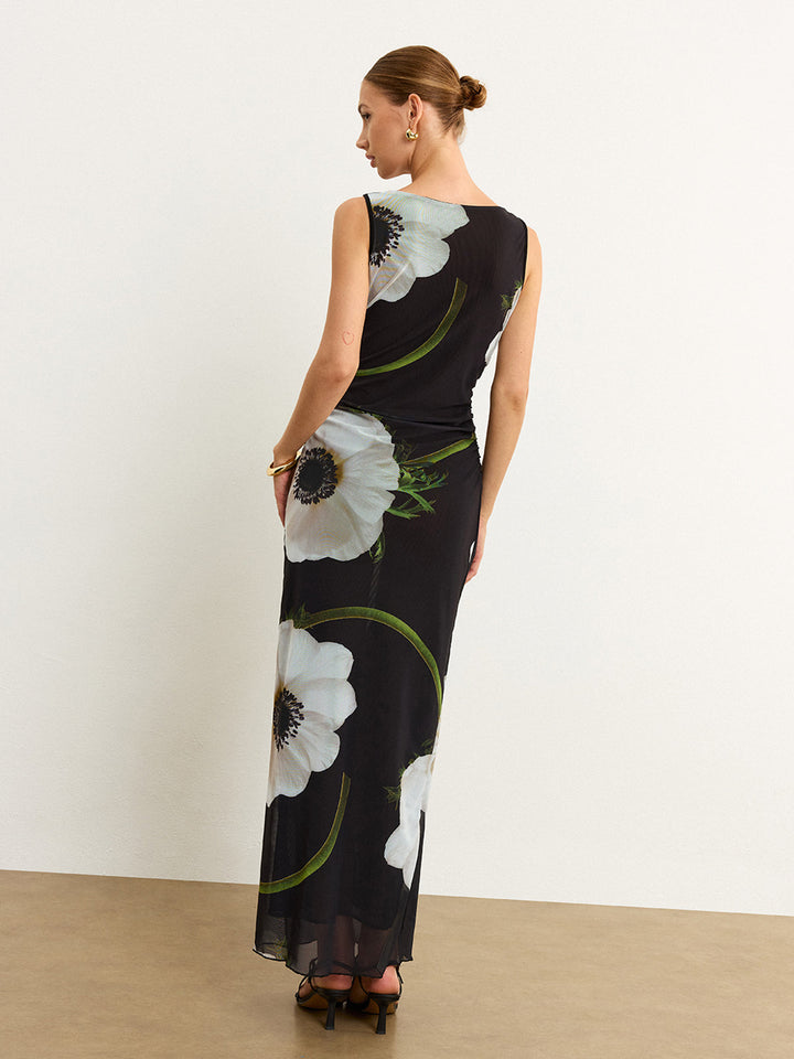 Durchsichtiges Maxikleid mit Blumenmuster