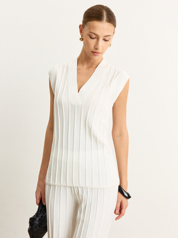 Rippstrick-Tanktop mit V-Ausschnitt
