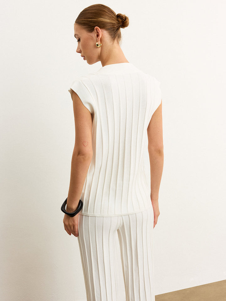 Rippstrick-Tanktop mit V-Ausschnitt