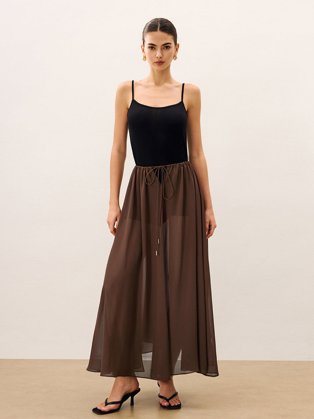 Cape-Stil Halbtransparente Chiffonbluse mit Bindedetail