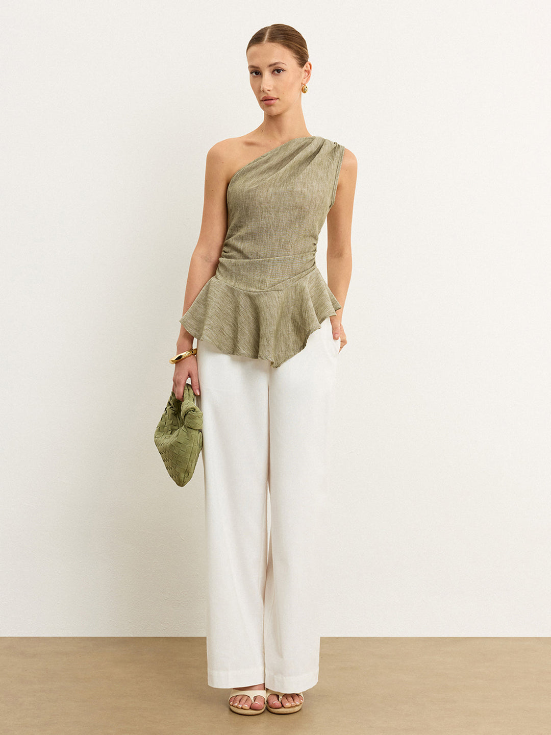 Asymmetrisches One-Shoulder-Oberteil mit Rüschensaum