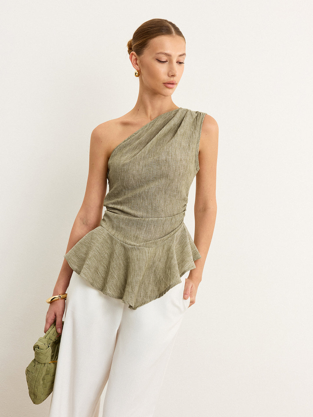 Asymmetrisches One-Shoulder-Oberteil mit Rüschensaum