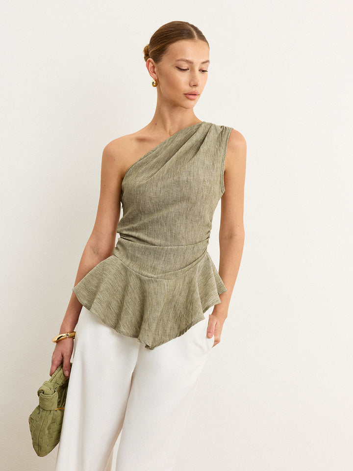 Asymmetrisches One-Shoulder-Oberteil mit Rüschensaum