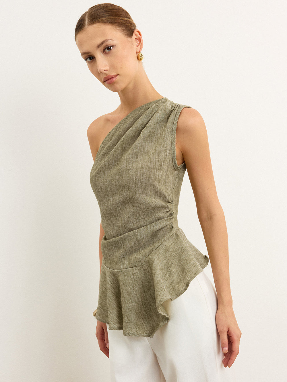 Asymmetrisches One-Shoulder-Oberteil mit Rüschensaum