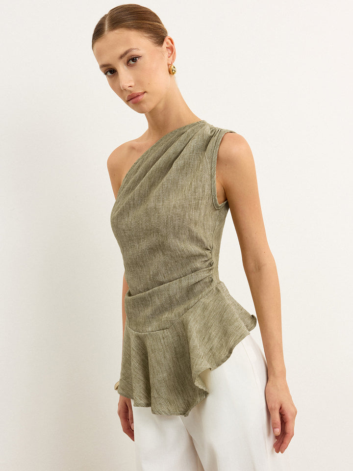 Asymmetrisches One-Shoulder-Oberteil mit Rüschensaum