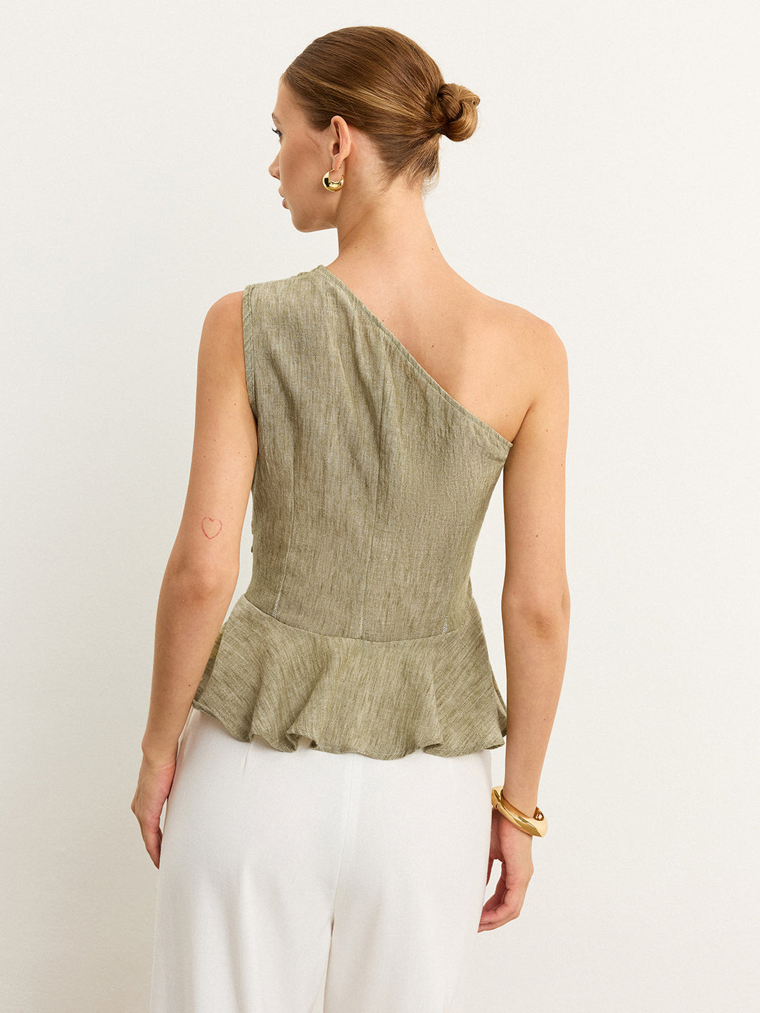 Asymmetrisches One-Shoulder-Oberteil mit Rüschensaum