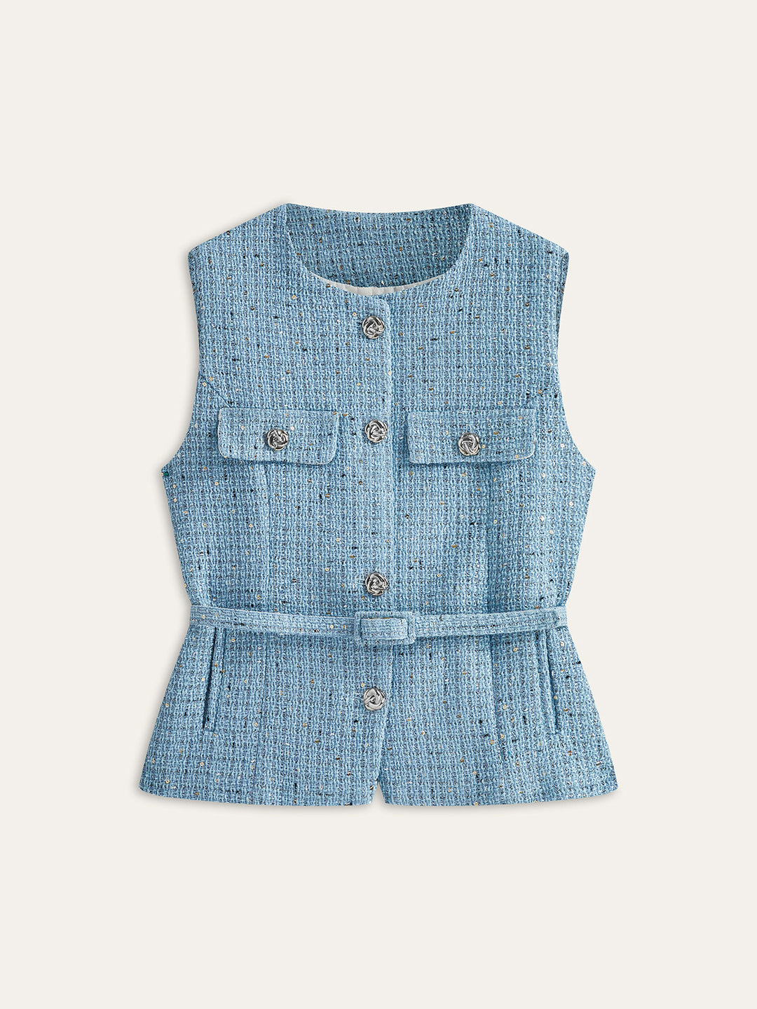 Tweed ärmellose Gürtelweste