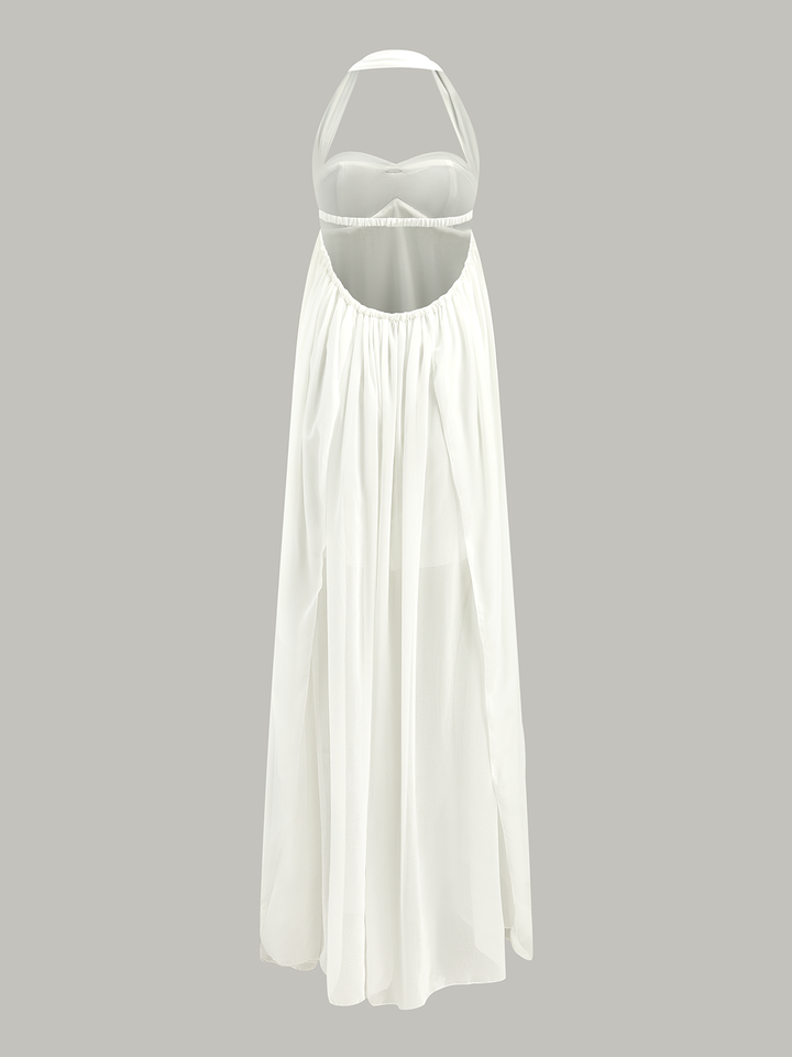 Halter Ruffle Backless Maxi Kleid