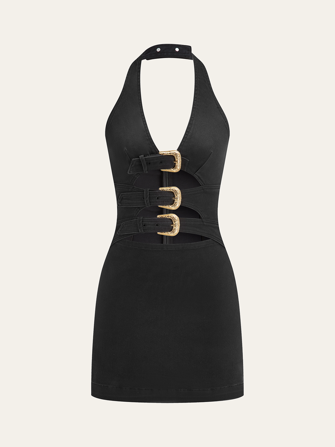 Halter-Neck-Schnallen-Denim-Kleid