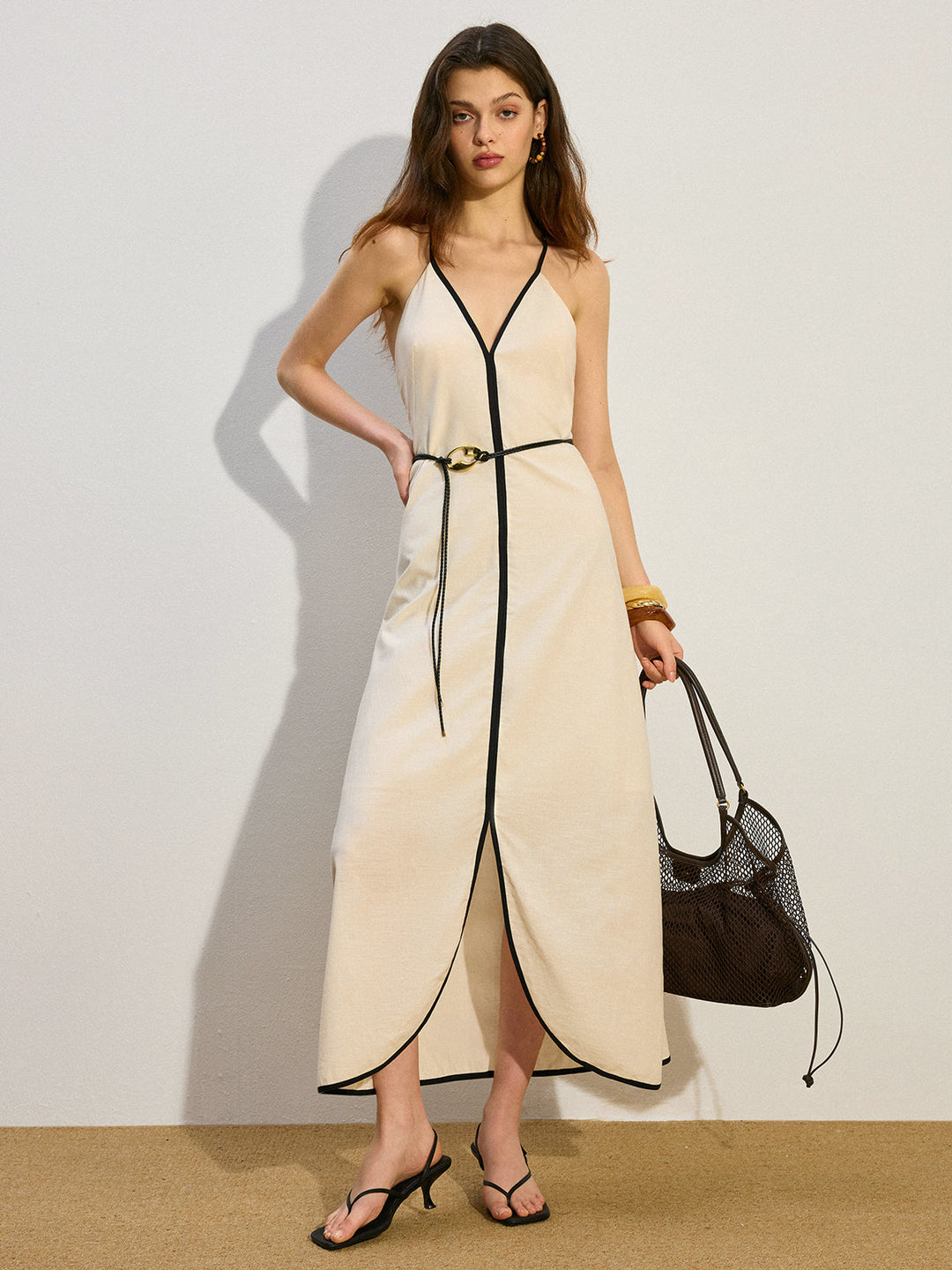 Bindegürtel Leinen & Baumwolle Maxikleid