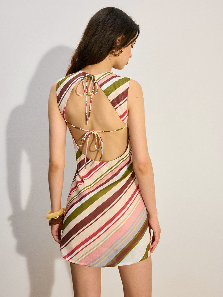 Gestreiftes Kleid mit offenem Rücken und Bindeband
