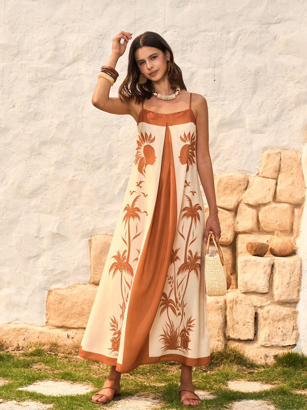 Kontrastfarbenes Boho-Print-Cami-Kleid