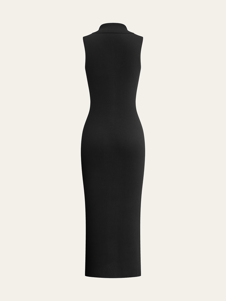Rippstrick-Midi-Kleid mit Knopfleiste