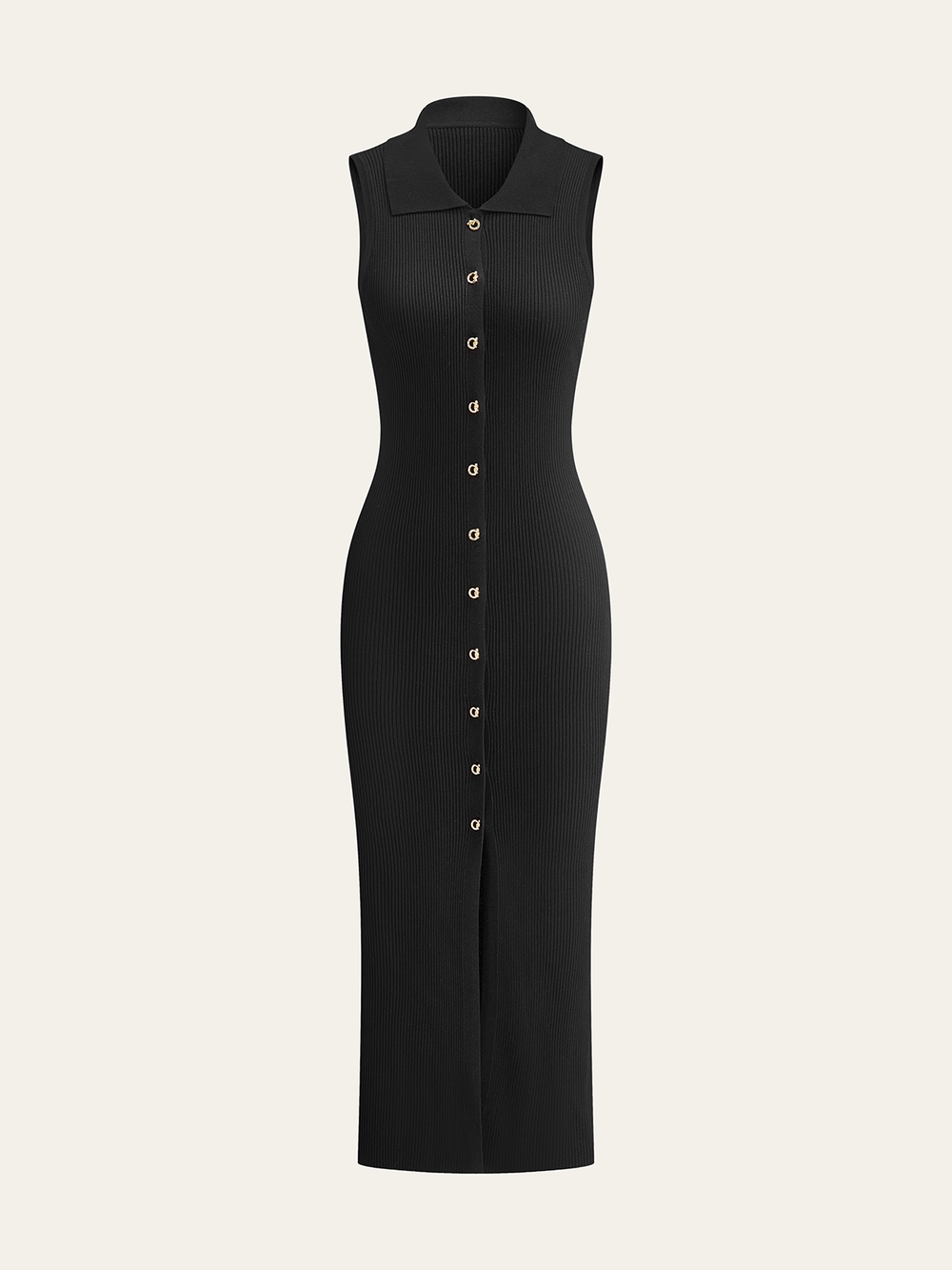 Rippstrick-Midi-Kleid mit Knopfleiste