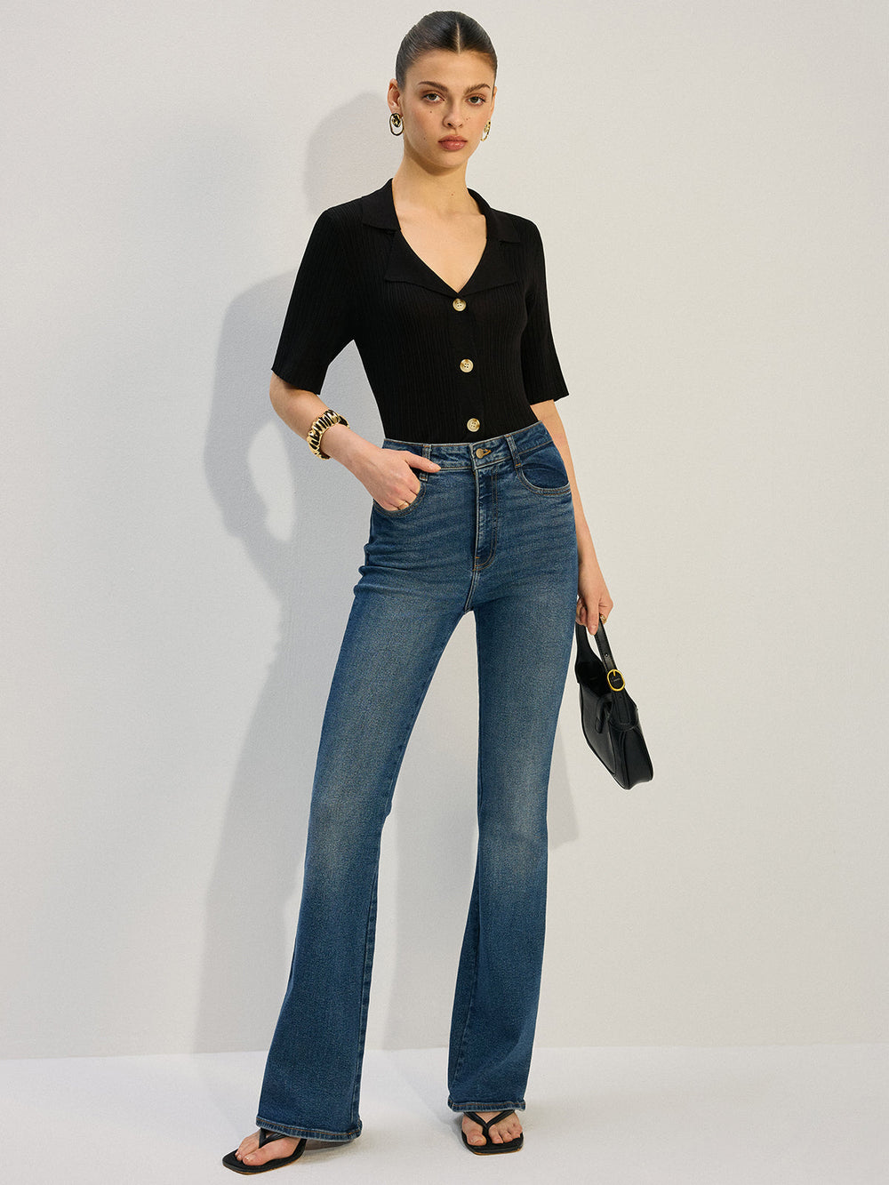 Strick-Bluse mit Knopfleiste
