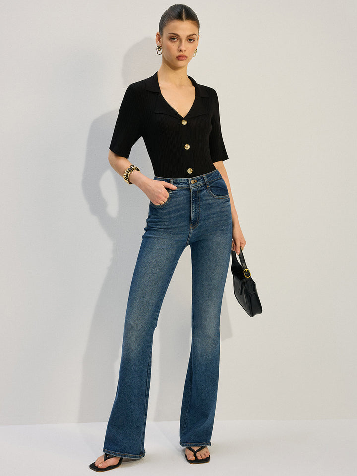 Strick-Bluse mit Knopfleiste