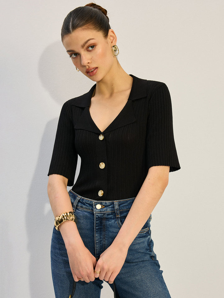 Strick-Bluse mit Knopfleiste