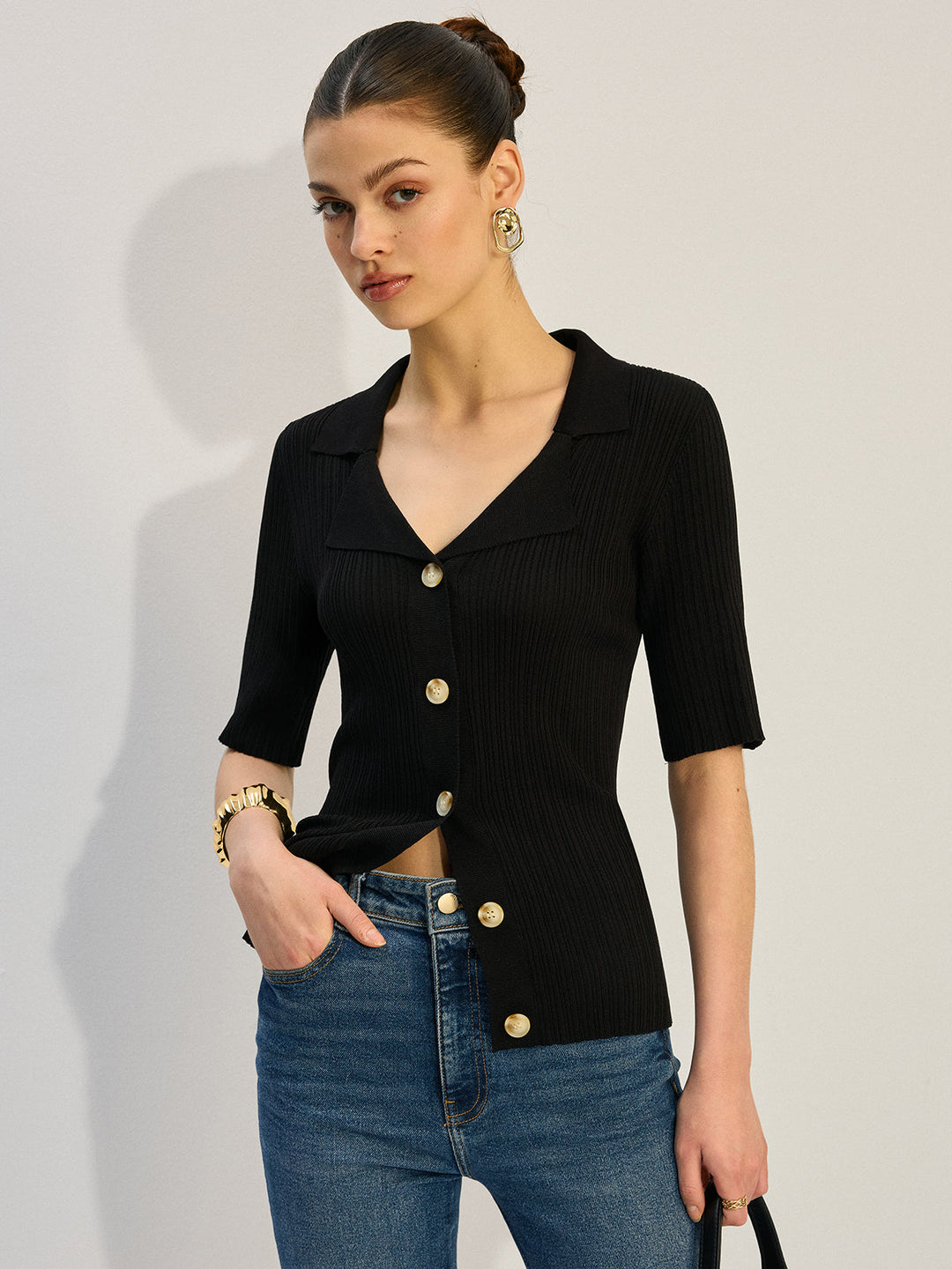 Strick-Bluse mit Knopfleiste