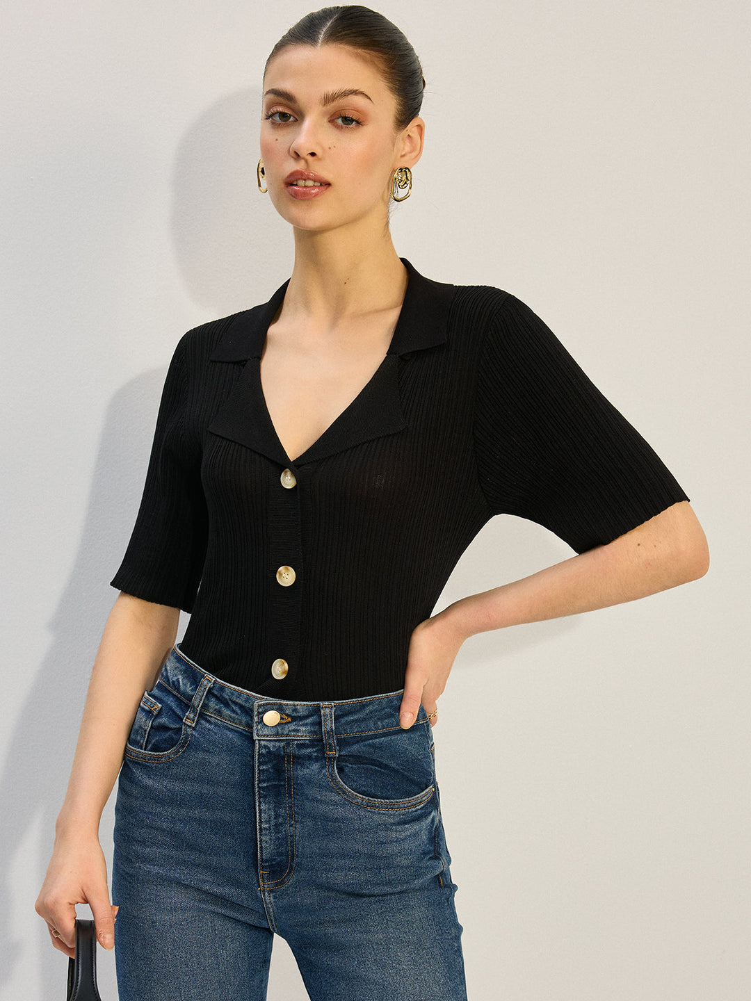 Strick-Bluse mit Knopfleiste