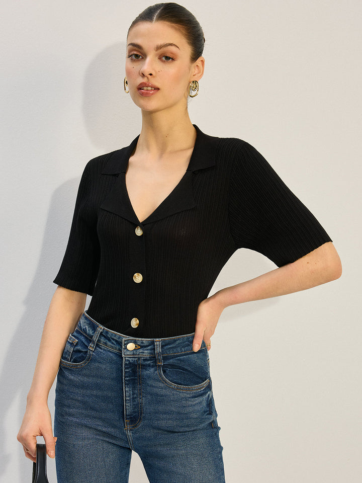 Strick-Bluse mit Knopfleiste