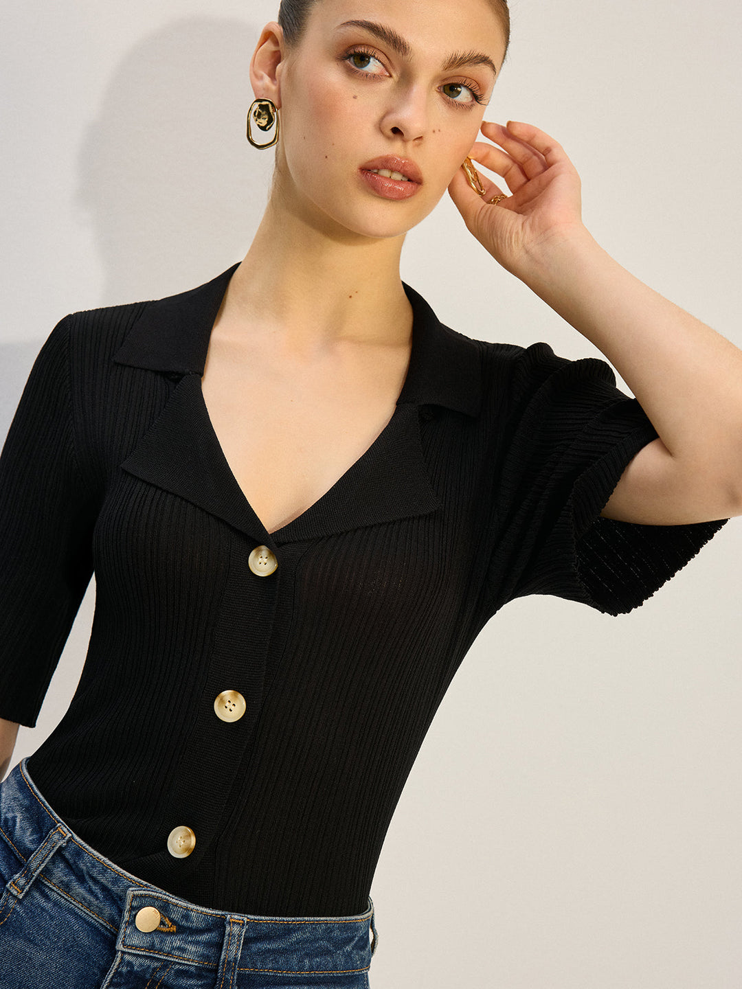 Strick-Bluse mit Knopfleiste