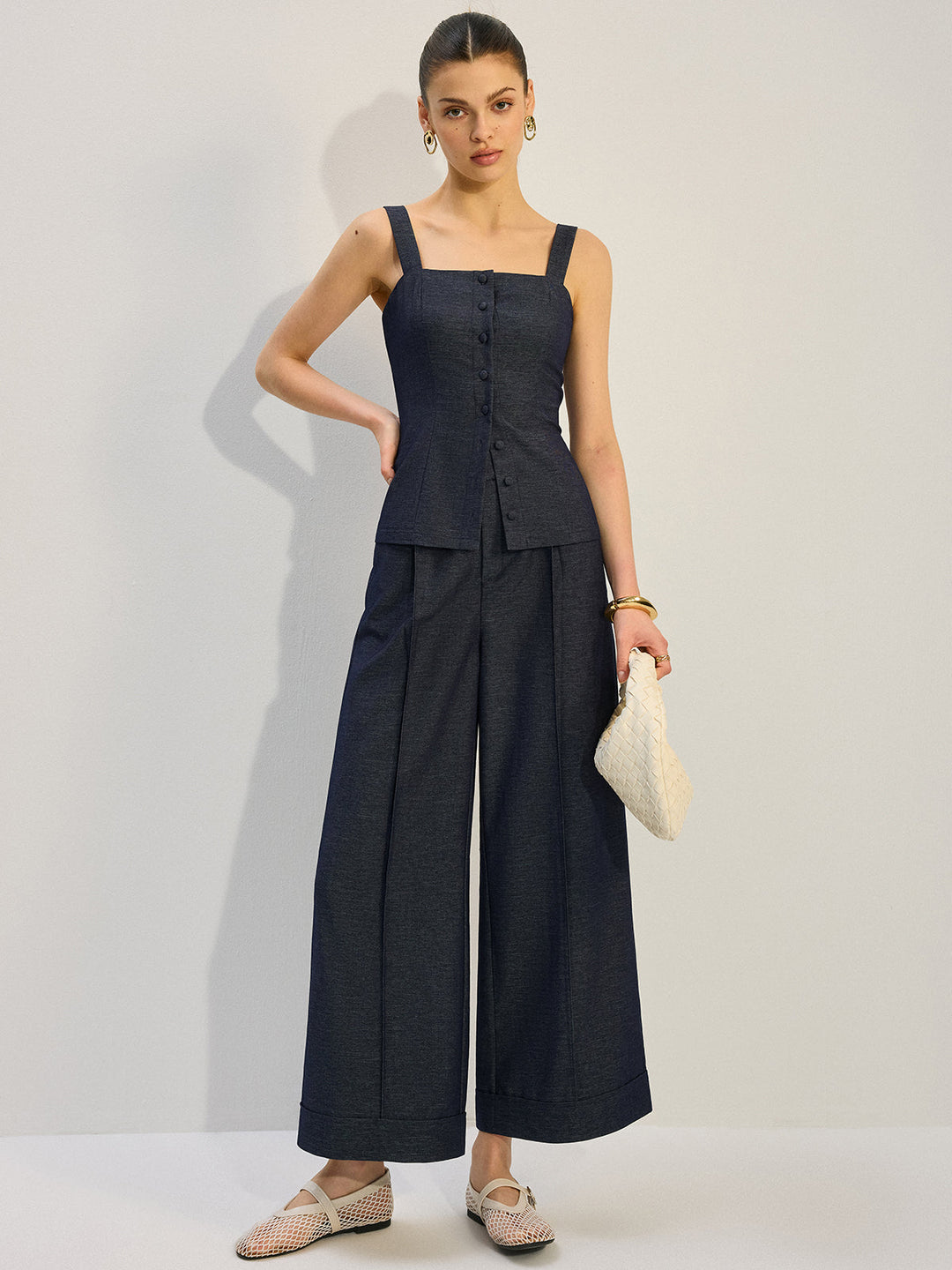 Button-Front Denim Vest Top