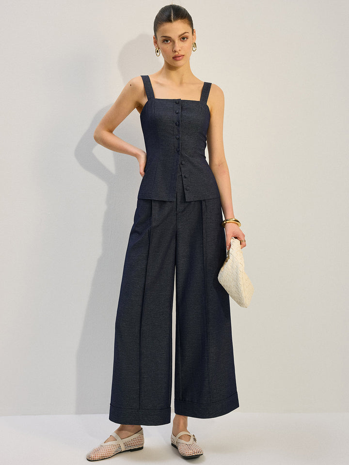 Button-Front Denim Vest Top