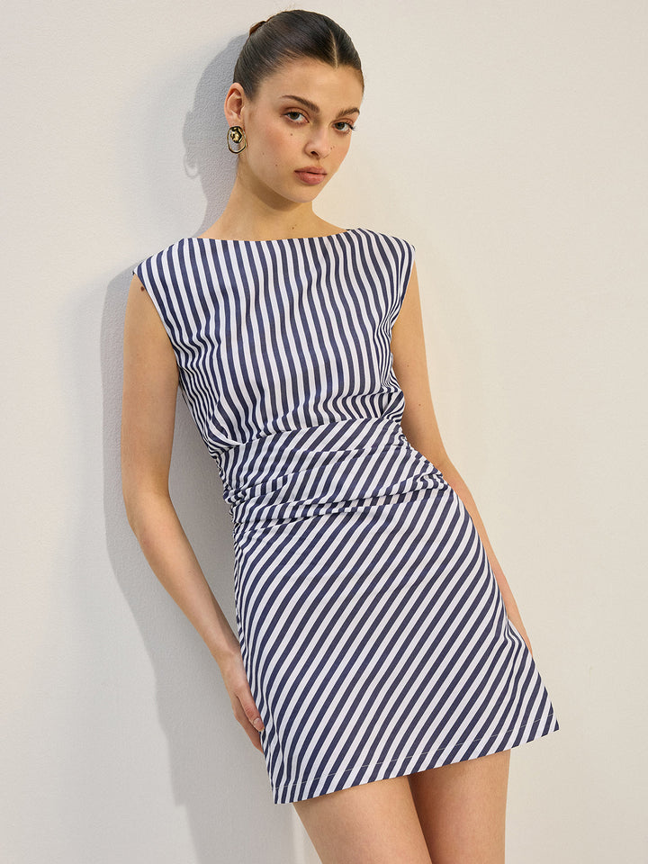 Gestreiftes gerafftes Minikleid