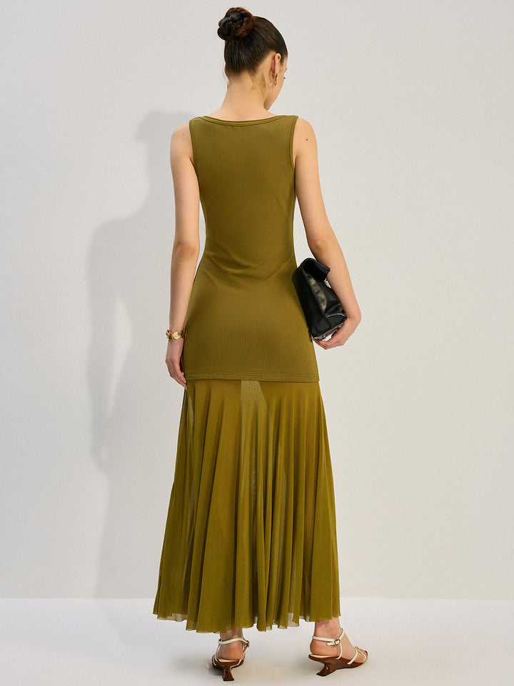 Ärmelloses Maxikleid mit durchbrochenen Einsätzen