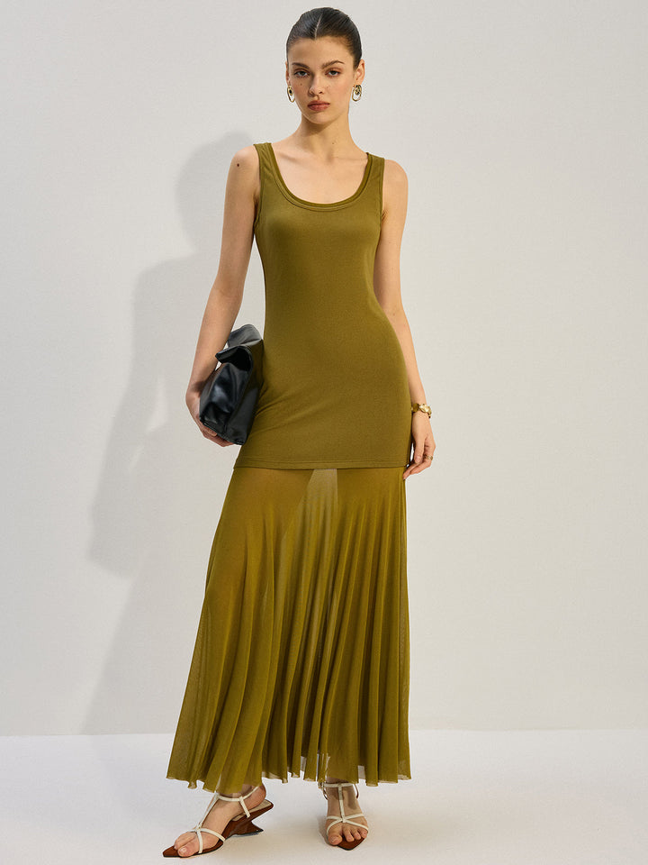 Ärmelloses Maxikleid mit durchbrochenen Einsätzen
