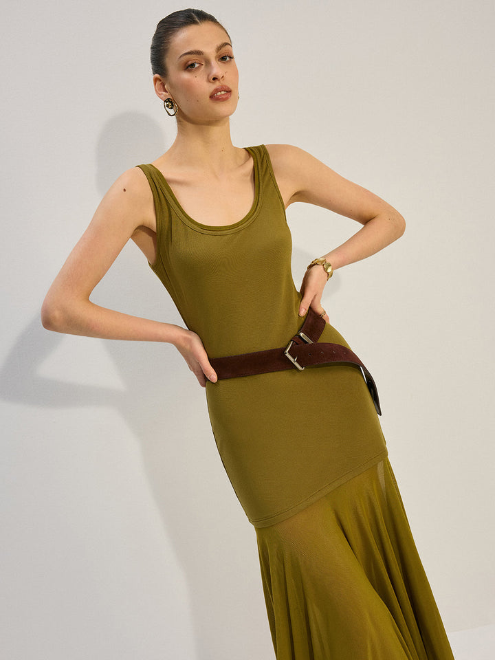 Ärmelloses Maxikleid mit durchbrochenen Einsätzen