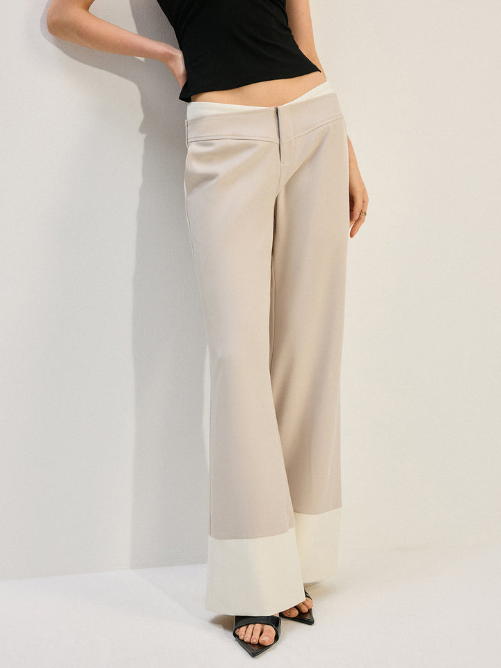 Hose mit weitem Bein und tiefem Bund mit Colorblock-Saum