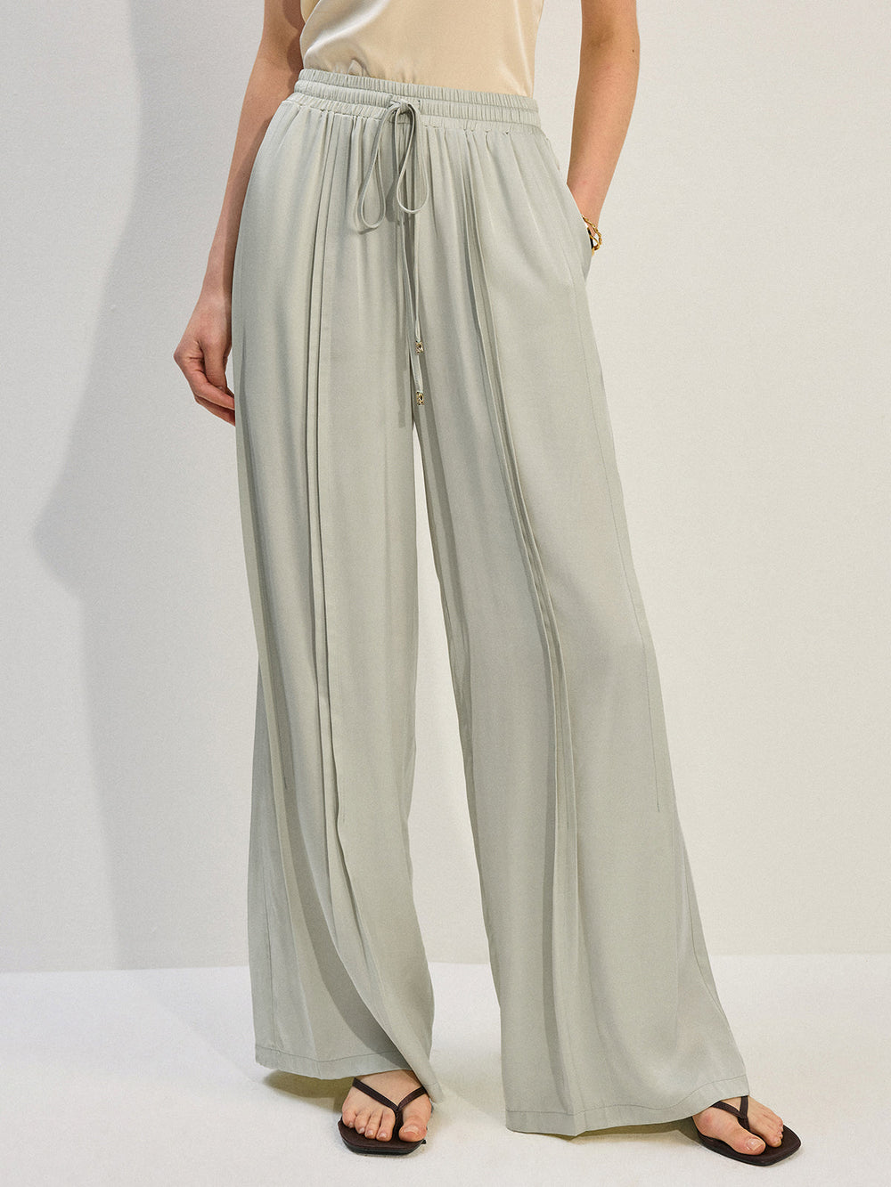 Tencel Rayon Satin Hosen mit Falten