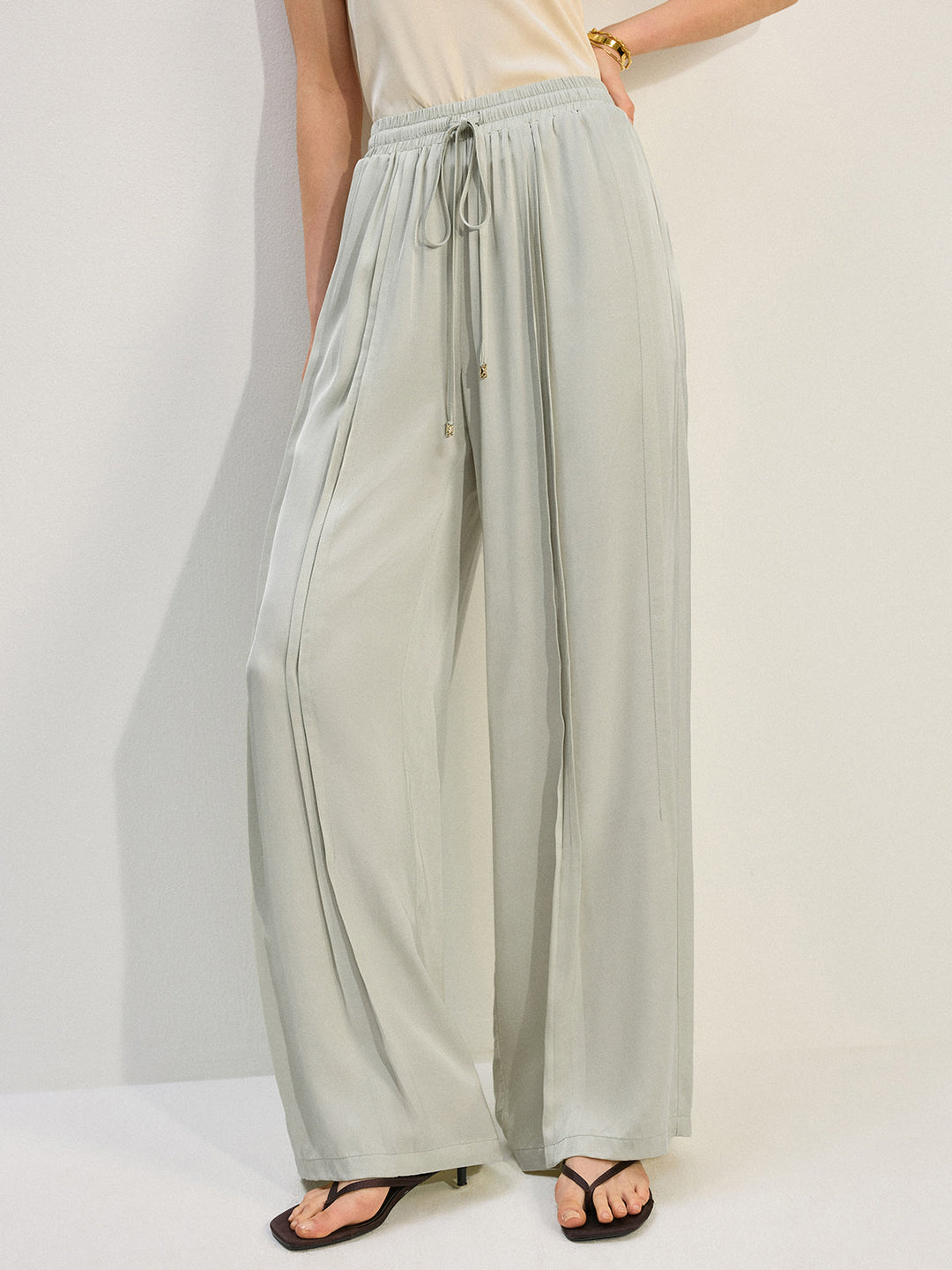 Tencel Rayon Satin Hosen mit Falten