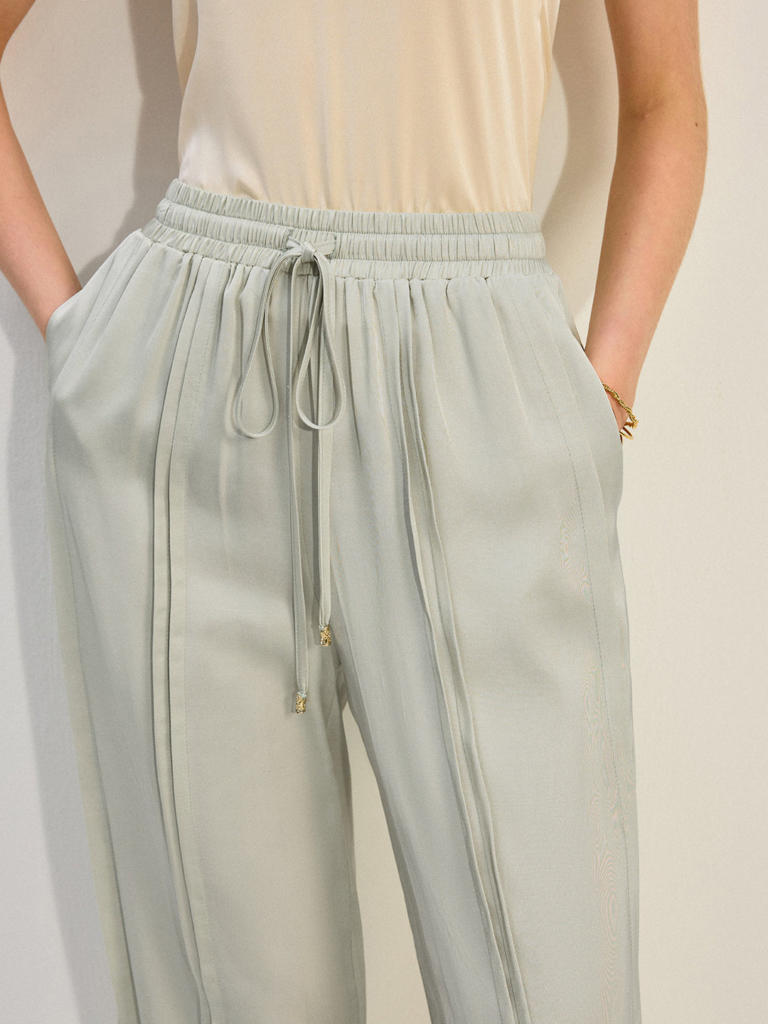 Tencel Rayon Satin Hosen mit Falten