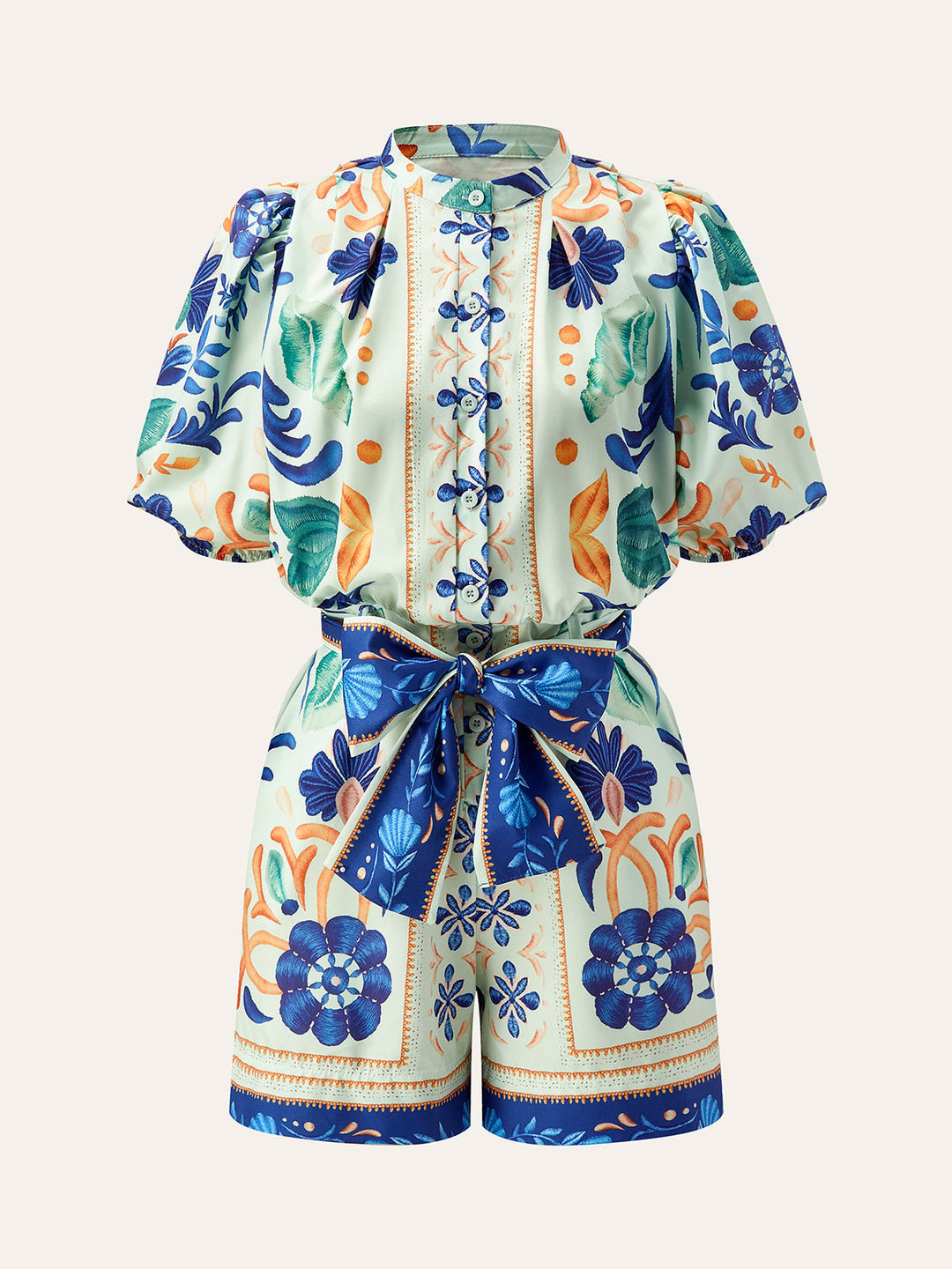 Blumenmuster-Jumpsuit mit Bindegürtel
