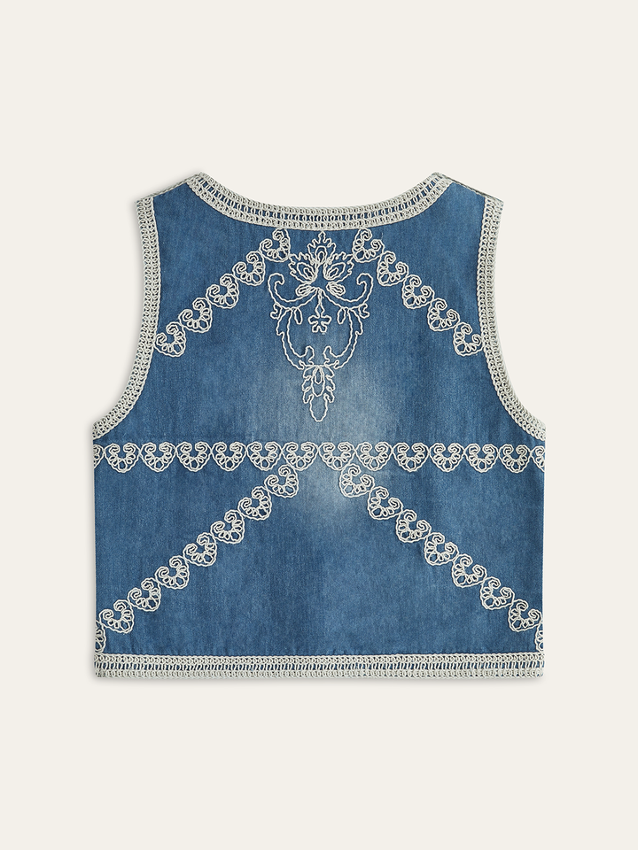 Gestickte Jeansweste mit Knopfleiste