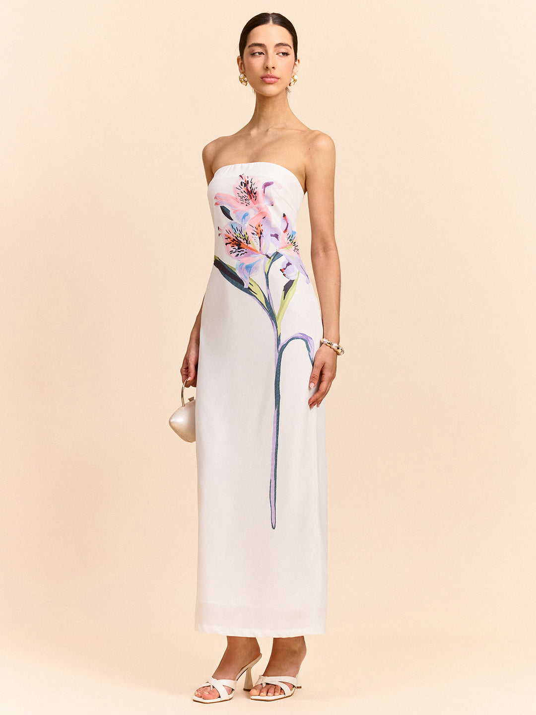 Trägerloses Maxikleid mit Blumenmuster