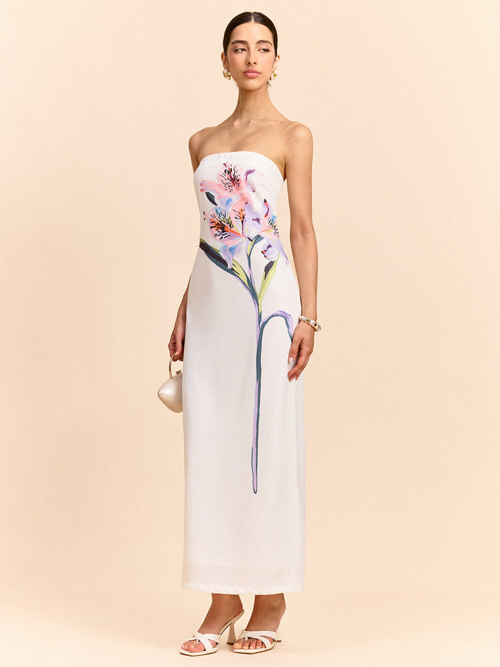 Trägerloses Maxikleid mit Blumenmuster