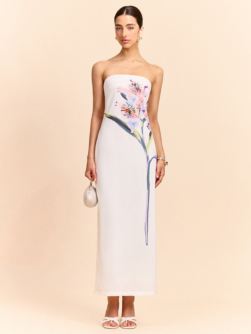 Trägerloses Maxikleid mit Blumenmuster